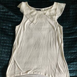 Anthropologie Deletta Black Beaded Collared Blouse Off-White Size Small